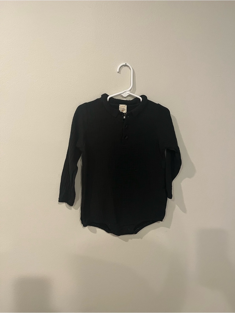 NWT Black Muslin Long-Sleeve Henley Bodysuit Shirt for Kids 3T